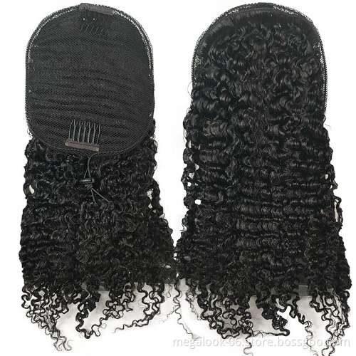 Hot Sale Indian Human Raw Virgin Hair Kinky Curly Drawstring Ponytail For Black Women